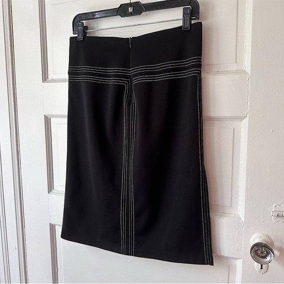 Vintage Express Black High Waist Bodycon Pencil Skirt Contrast Stitching Stretch - Picture 6 of 15